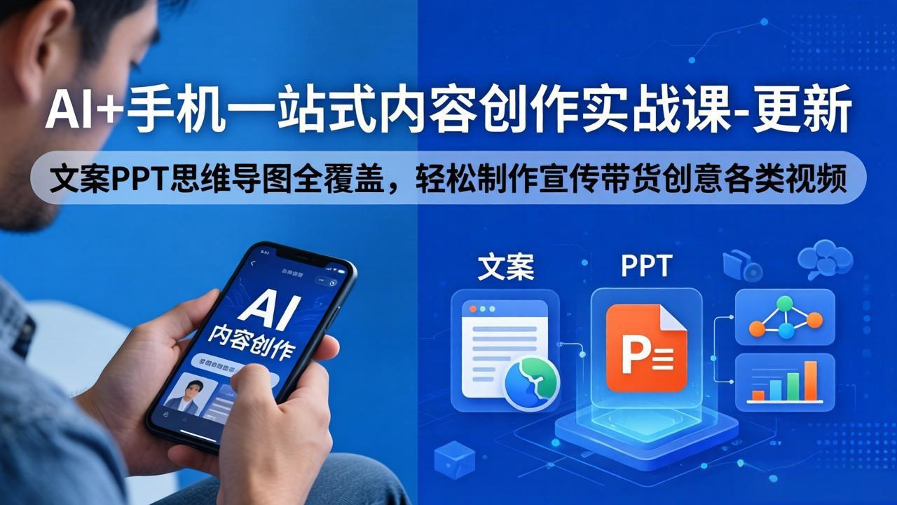 AI+手机一站式内容创作实战课-更新，文案PPT思维导图全覆盖，轻松制作宣传带货创意各类视频-985网创