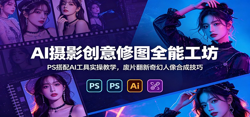 AI摄影创意修图全能工坊：PS搭配AI工具实操教学，废片翻新奇幻人像合成技巧-985网创