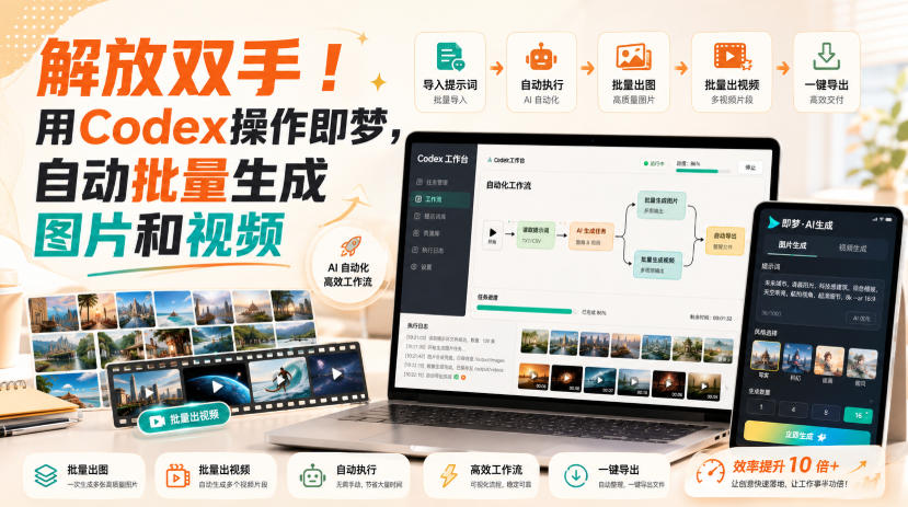 解放双手！用Codex操作即梦，自动批量生成图片和视频-985网创