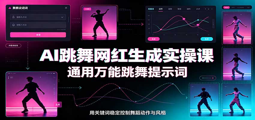 AI跳舞网红生成实操课：通用万能跳舞提示词，多模型适配，人物舞蹈视频制作全套教学-985网创