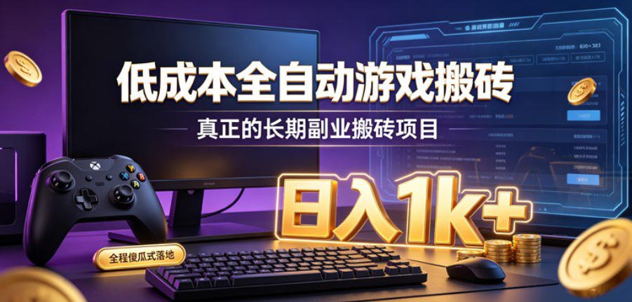 低成本全自动游戏搬砖，真正的长期副业搬砖项目，日入1k+，全程傻瓜式落地【揭秘】-985网创