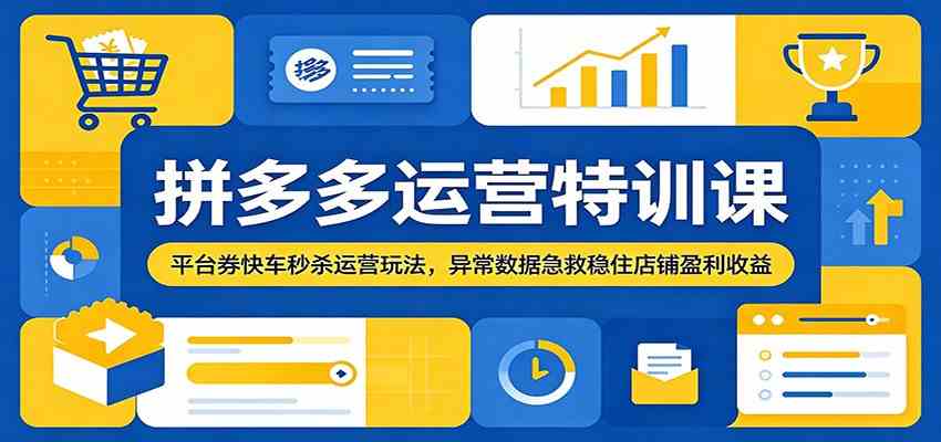 拼多多运营特训课：平台券快车秒杀运营玩法，异常数据急救稳住店铺盈利收益-985网创