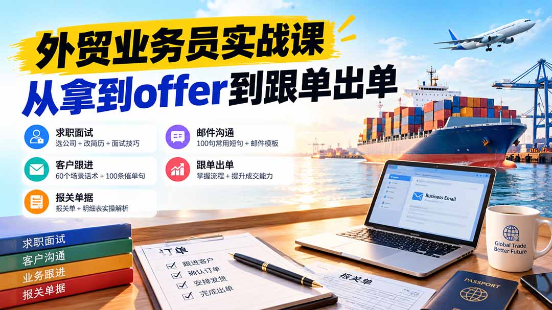 外贸业务员从求职到出单实战课：教你筛选优质公司、优化简历、应对面试、客户跟进催单及出口报关操作篇-985网创