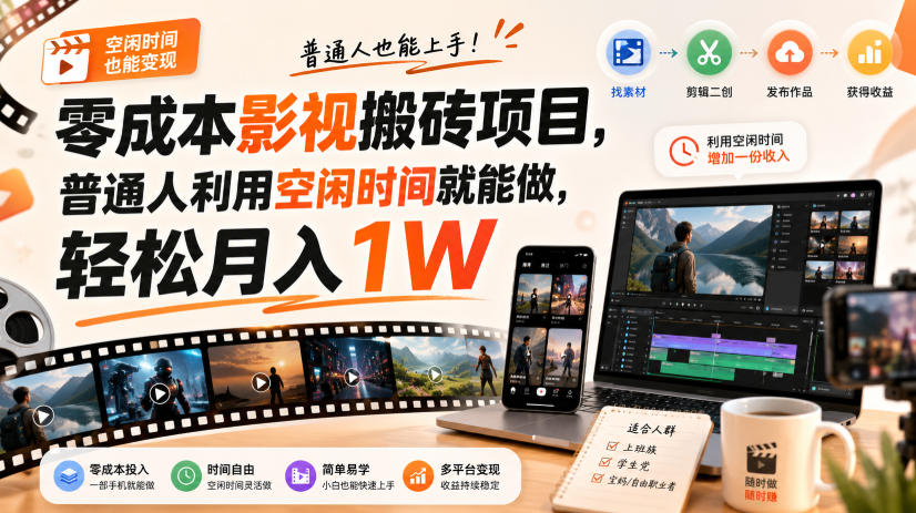 零门槛影视搬砖项目，月入万元，玩法稳定普通人可落地的长期副业！-985网创
