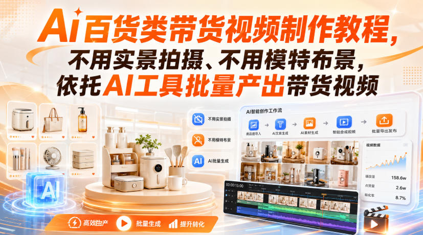 Ai百货类带货视频制作教程，不用实景拍摄、不用模特布景，依托AI工具批量产出带货视频-985网创