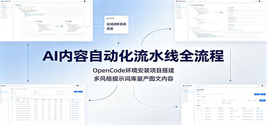 AI内容自动化流水线全流程：OpenCode环境安装项目搭建，多风格提示词库量产图文内容-985网创
