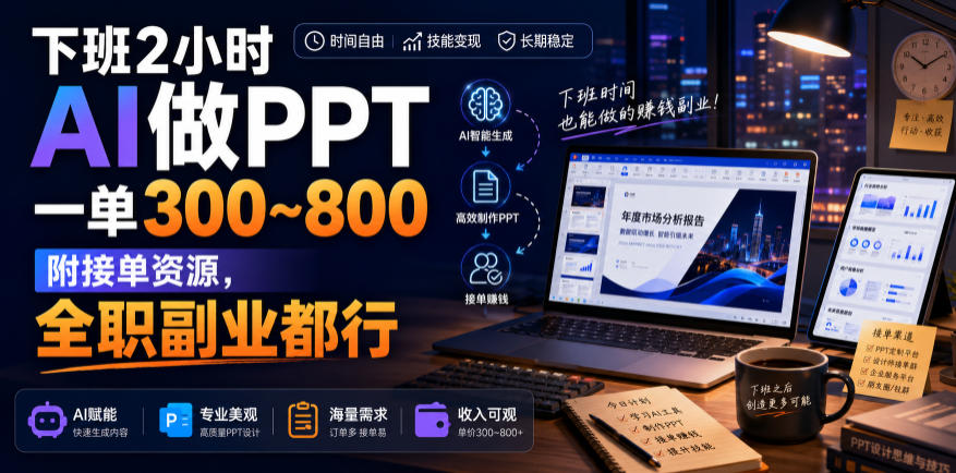 下班2小时AI做PPT，一单300~800，附接单资源，全职副业都行【揭秘】-985网创