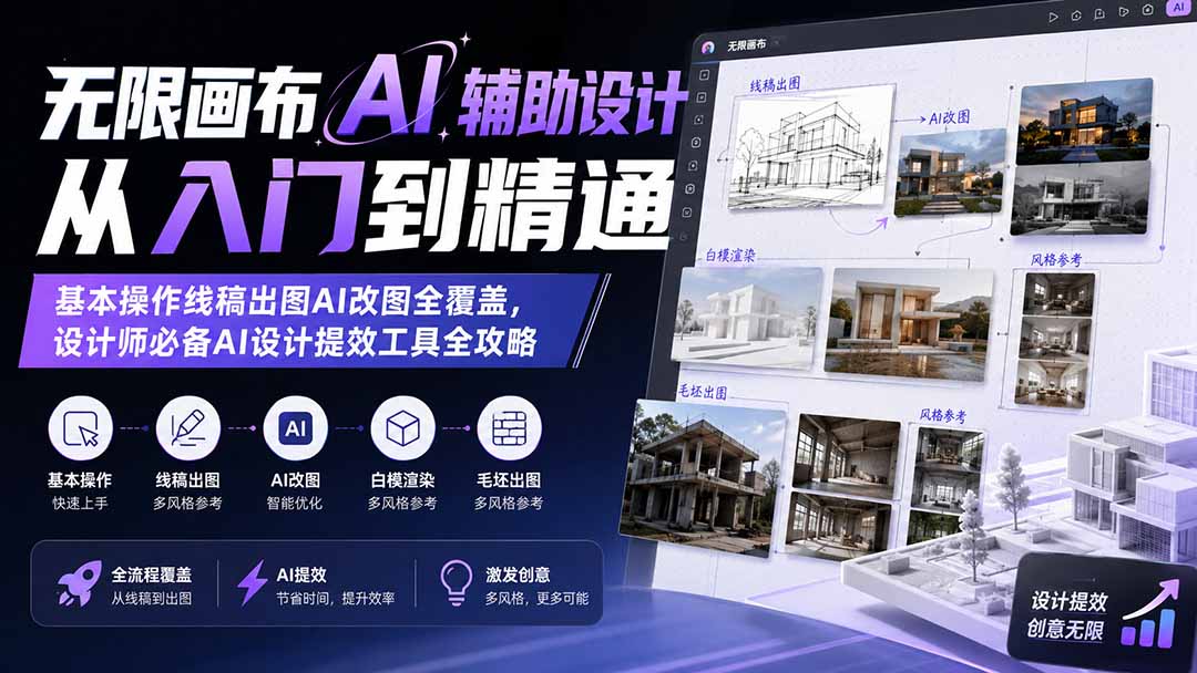 无限画布AI辅助设计从入门到精通；基本操作线稿出图AI改图全覆盖，设计师必备AI设计提效工具全攻略-985网创