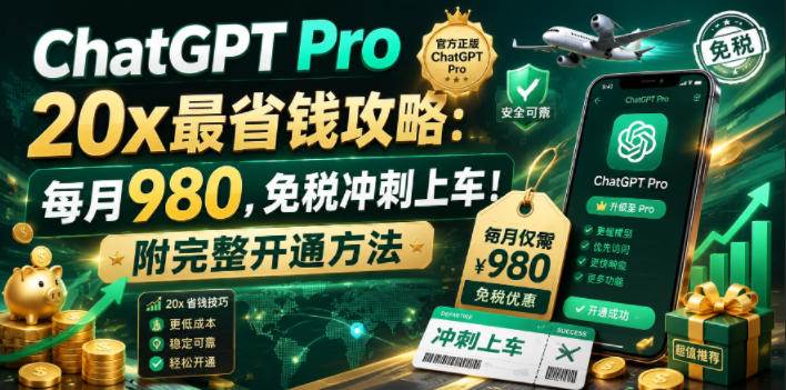 （18790期）ChatGPT Pro 20x 最省钱攻略：每月980，免税冲刺上车！附完整开通方法-985网创
