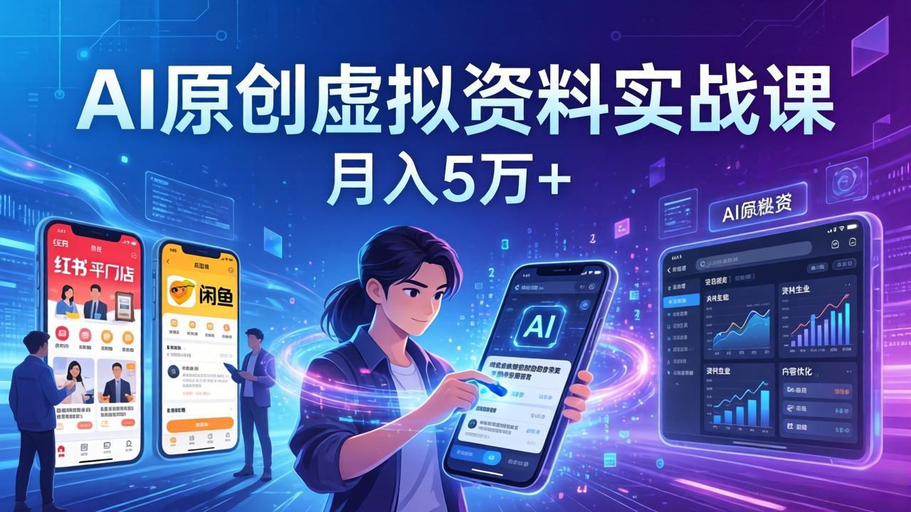 AI原创虚拟资料实战课：2026新机会，小红书闲鱼开店，普通人用AI轻松变现，月入5万+-985网创