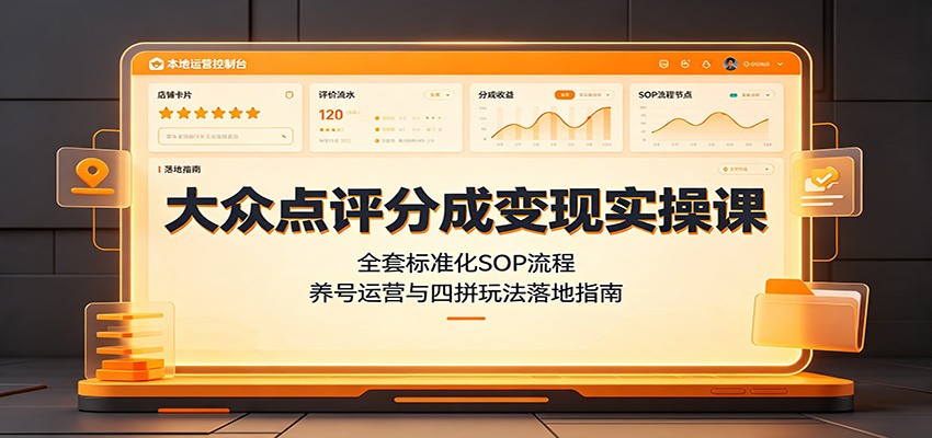 大众点评分成变现实操课：全套标准化SOP流程，养号运营与四拼玩法落地指南-985网创