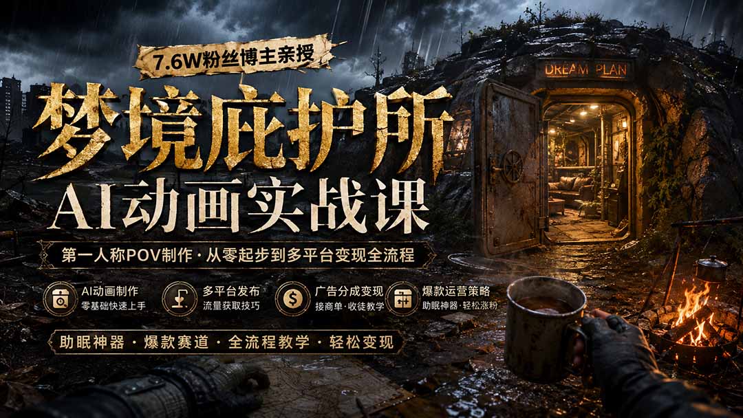梦境庇护所AI动画实战课：7.6W粉丝博主亲授第一人称POV制作，从零起步到多平台发布变现全流程-985网创
