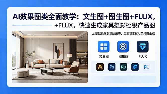 AI效果图类全面教学：文生图+图生图+FLUX，快速生成家具摄影棚级产品图-985网创