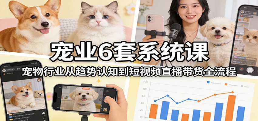 宠业6套系统课：宠物行业从趋势认知到短视频直播带货全流程-985网创