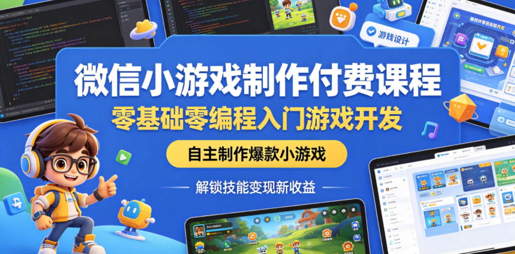 微信小游戏制作付费课程，零基础零编程入门游戏开发，自主制作爆款小游戏，解锁技能变现新收益-985网创