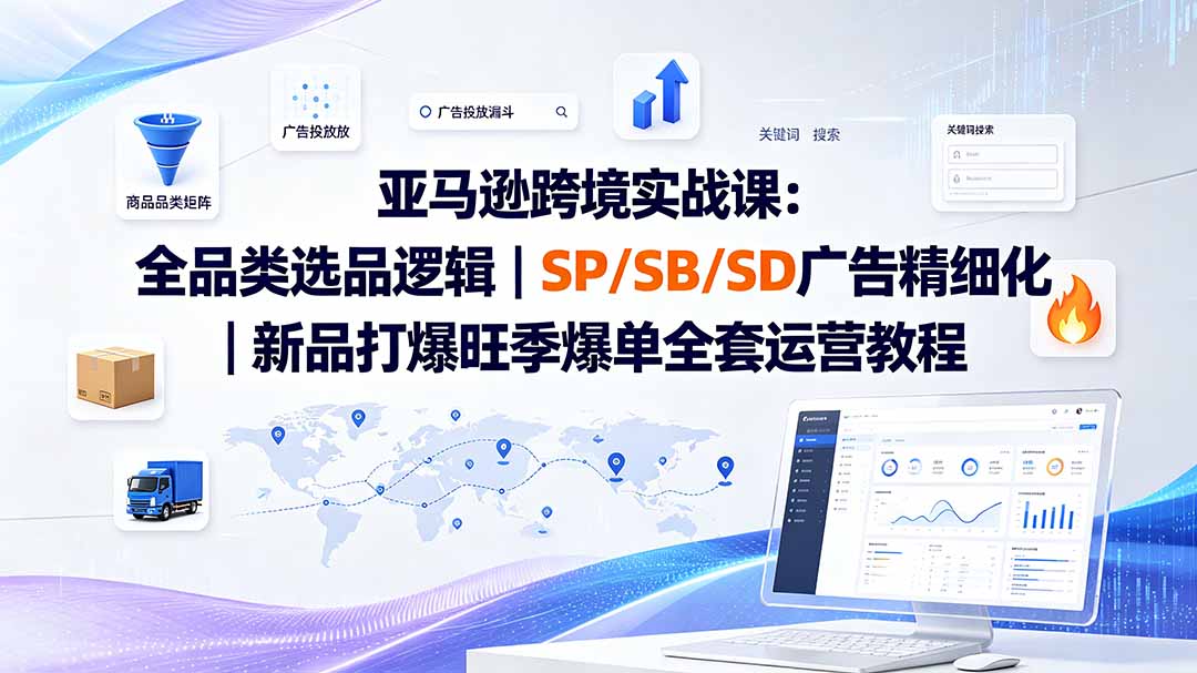 亚马逊跨境实战课-更新：全品类选品逻辑｜SP/SB/SD广告精细化｜新品打爆旺季爆单全套运营教程-985网创