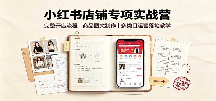 小红书店铺专项实战营：完整开店流程，商品图文制作，多类目运营落地教学-985网创