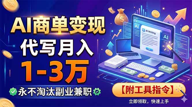 （19102期）AI商单变现，靠代写月入1-3万，永不淘汰副业兼职【附工具指令】-985网创