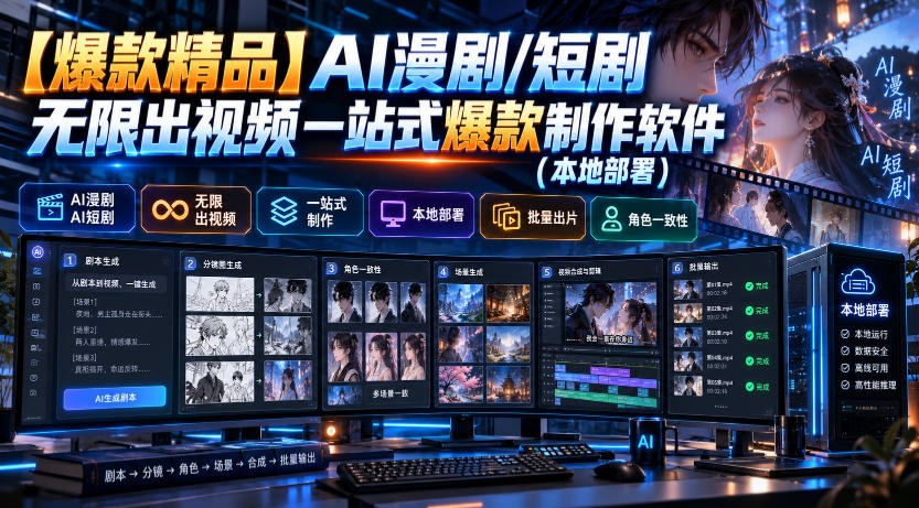 【爆款精品】AI漫剧/短剧无限出视频一站式爆款制作软件(本地部署)-985网创