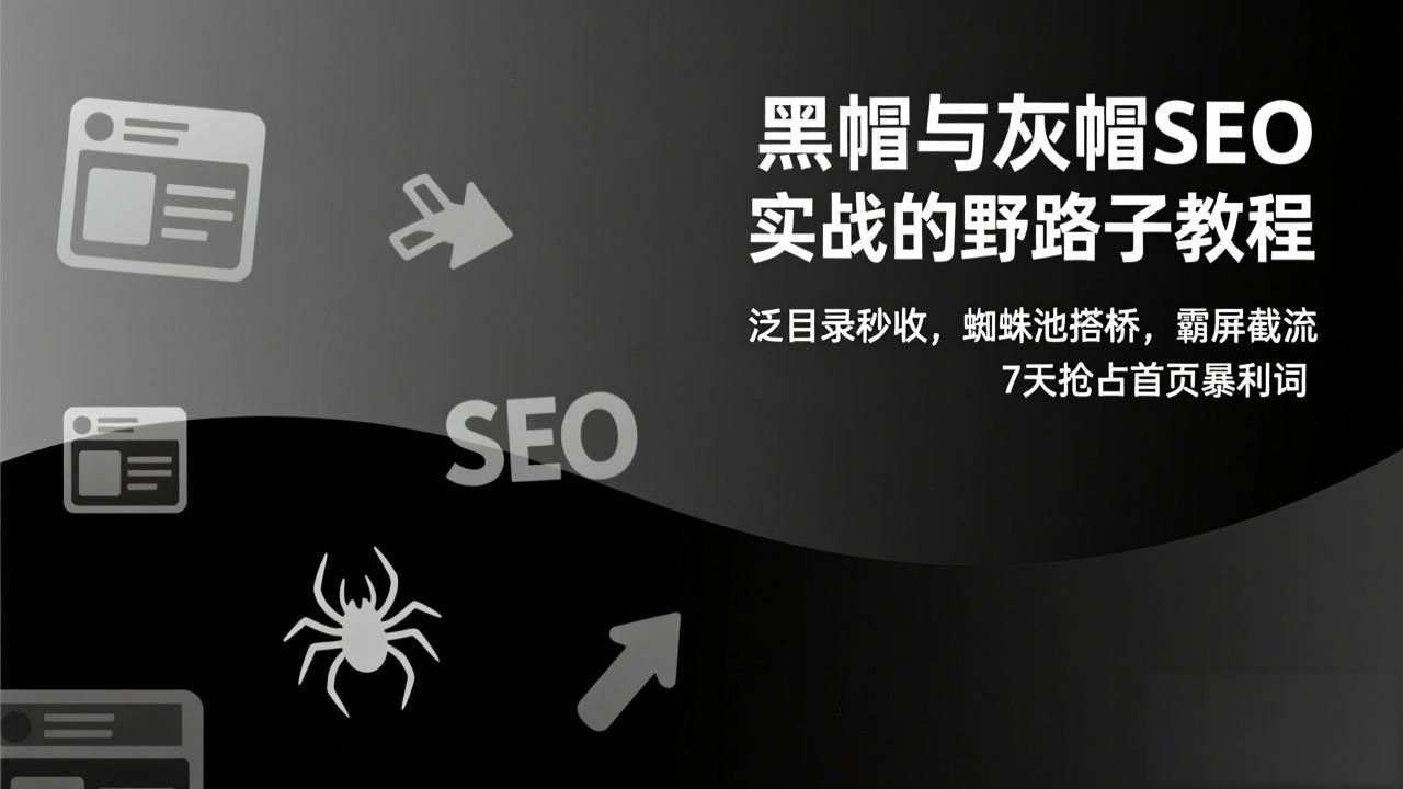 黑帽与灰帽SEO实战的野路子教程：泛目录秒收，蜘蛛池搭桥，霸屏截流，7天抢占首页暴利词-985网创