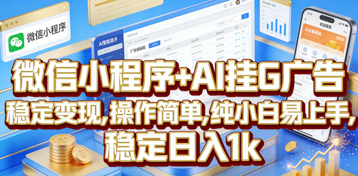 微信小程序+AI挂G广告，稳定变现，操作简单，纯小白易上手，稳定日入1k【揭秘】-985网创