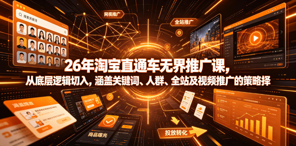 26年淘宝直通车无界推广课，从底层逻辑切入，涵盖关键词、人群、全站及视频推广的策略选择-985网创