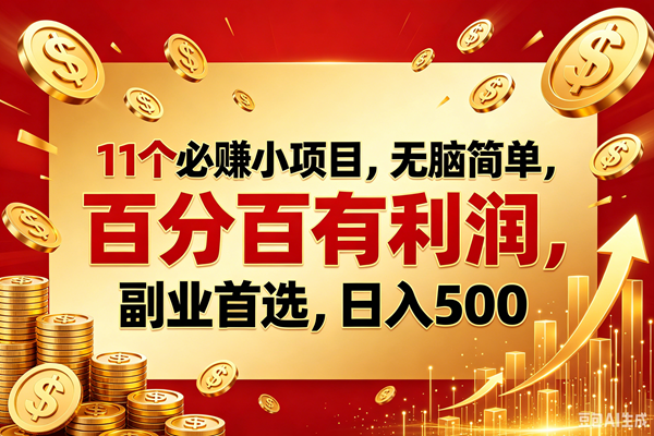 （18851期）11个必赚的小项目，百分百赚元子，无脑简单，副业首选，日入500+-985网创