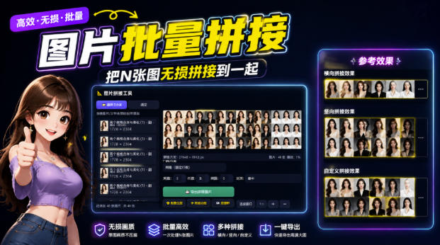 图片批量拼接，把N张图无损拼接到一起，支持横向、竖向、自定义等功能-985网创