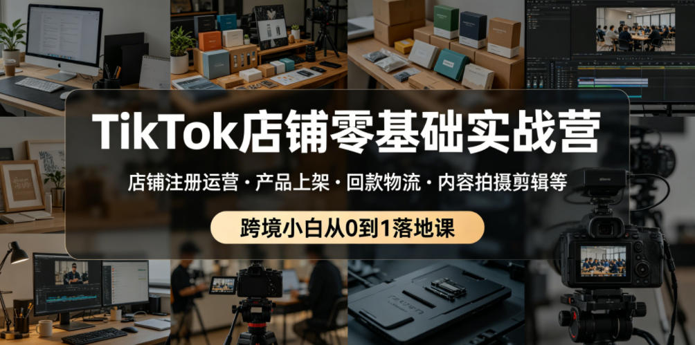TikTok店铺零基础实战营，店铺注册运营・产品上架・回款物流・内容拍摄剪辑等 ，跨境小白从0到1落地课-985网创