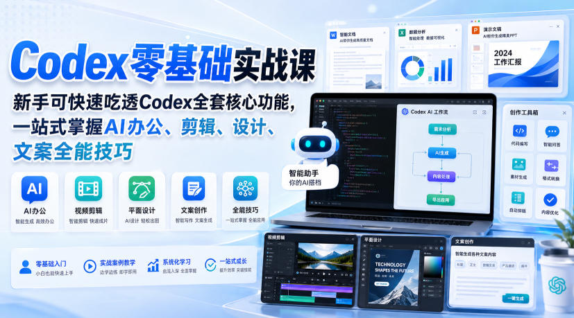 Codex零基础实战课，新手可快速吃透Codex全套核心功能，一站式掌握AI办公、剪辑、设计、文案全能技巧-985网创