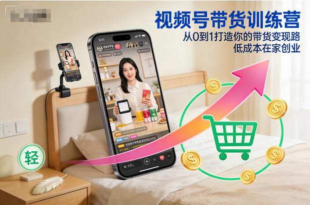 视频号带货训练营，从0到1打造你的带货变现路，低成本在家创业-985网创
