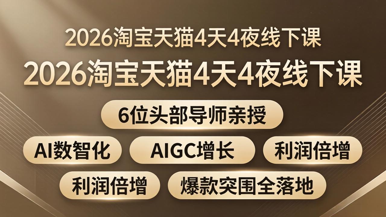 2026淘宝天猫4天4夜线下课：6位头部导师亲授，AI数智化+AIGC增长+利润倍增+爆款突围全落地-985网创