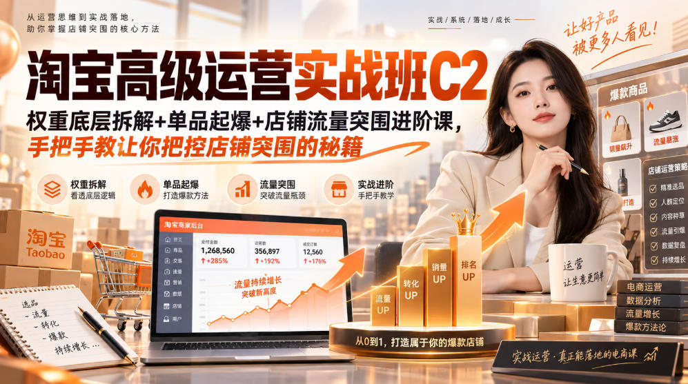 淘宝高级运营实战班C2｜权重底层拆解+单品起爆+店铺流量突围进阶课，手把手教让你把控店铺突围的秘籍-985网创