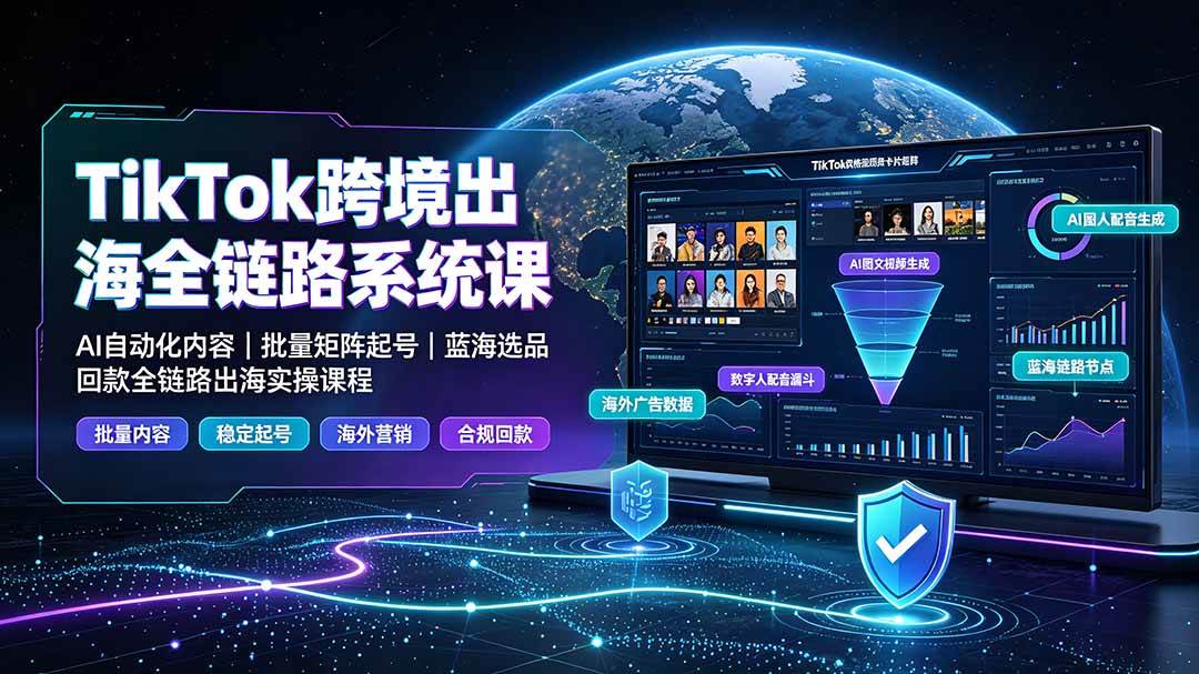 （19425期）TikTok跨境出海全链路系统课-2026年7月：AI自动化内容｜批量矩阵起号｜蓝海选品回款全链路出海实操课程-985网创