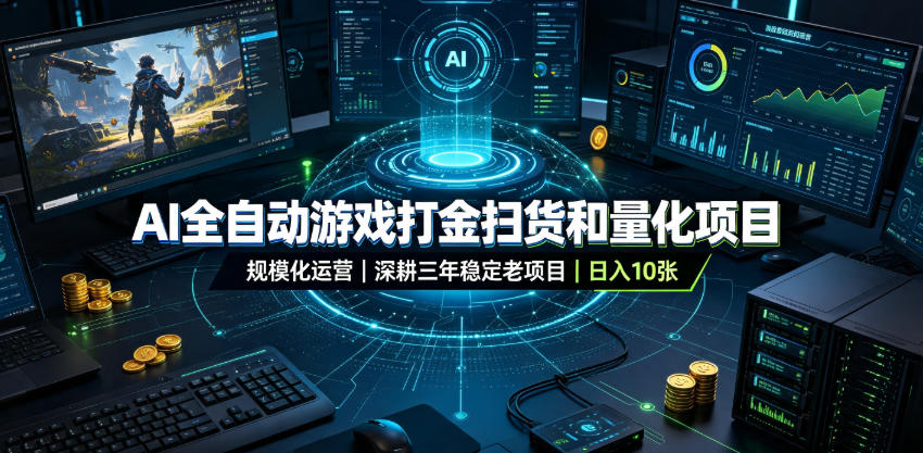 AI全自动游戏打金扫货和量化项目，规模化运营日入10张，深耕三年稳定老项目！【揭秘】-985网创