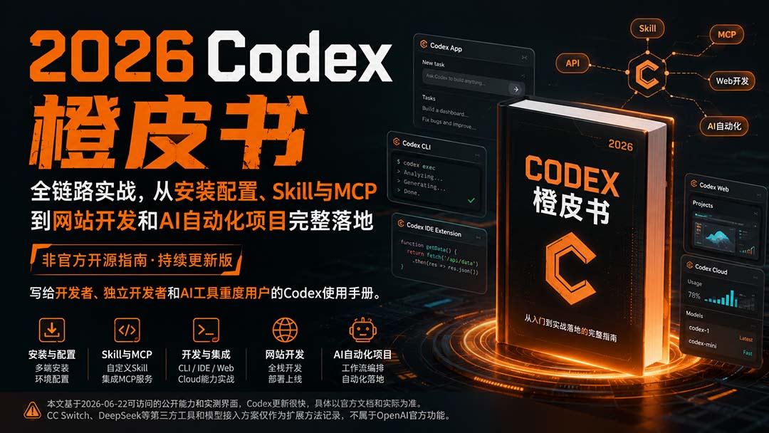 2026Codex橙皮书：全链路实战，从安装配置、Skill与MCP到网站开发和AI自动化项目完整落地-985网创