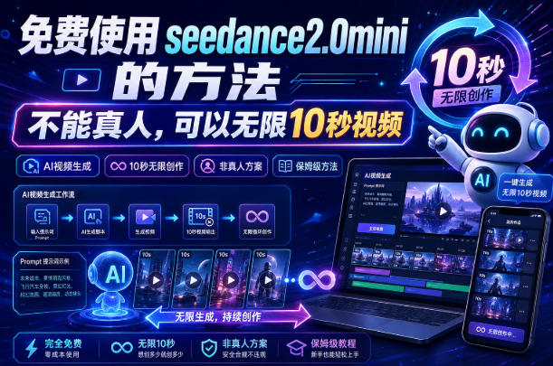 免费使用seedance2.0mini的方法，不能真人，可以无限10秒视频，9图+3音频参考-985网创
