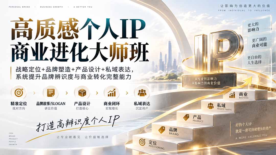 高质感个人IP商业进化大师班：战略定位+品牌塑造+产品设计+私域表达，系统提升品牌辨识度与商业转化完整能力-985网创