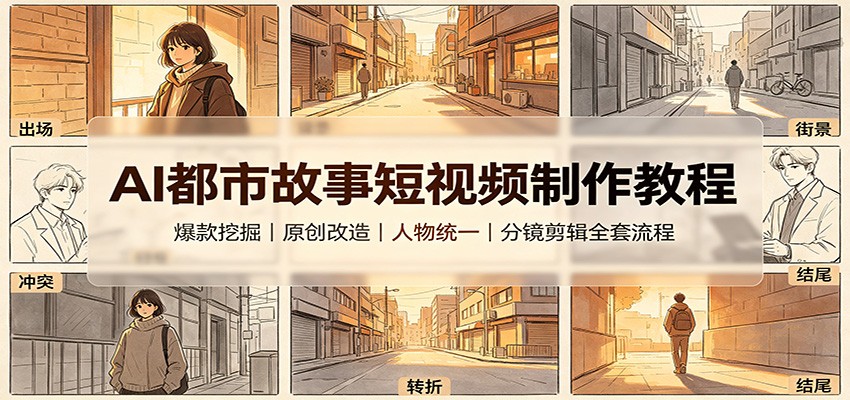 AI都市故事短视频制作教程：爆款挖掘原创改造，人物统一分镜剪辑全套流程-985网创