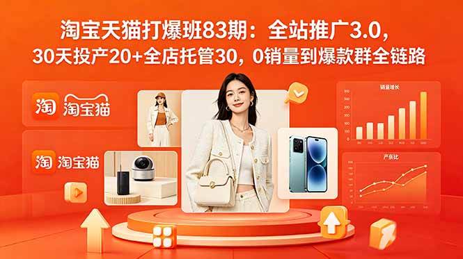 （18920期）2026淘宝天猫打爆班83期：全站推广3.0，30天投产20+全店托管30，0销量到爆款群全链路-985网创