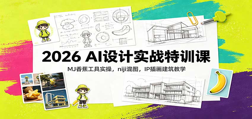 2026 AI设计实战特训课：MJ香蕉工具实操，niji混图，IP插画建筑教学-985网创