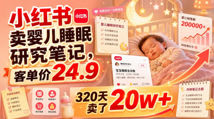 小红书卖婴儿睡眠研究笔记，客单价24.9，320天卖了20w+-985网创