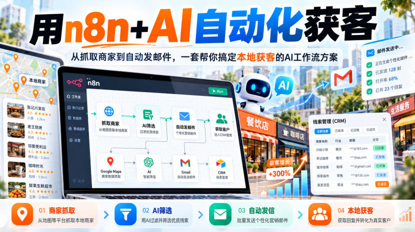 【无水印】用n8n+AI自动化获客，从抓取商家到自动发邮件，一套帮你搞定本地获客的AI工作流方案【原创双语字幕】-985网创