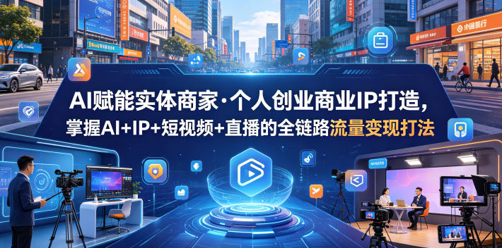 AI赋能实体商家·个人创业商业IP打造，掌握AI+IP+短视频+直播的全链路流量变现打法-985网创