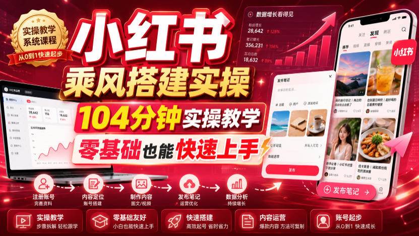 （19396期）小红书乘风搭建实操，104分钟实操教学，零基础也能快速上手-985网创