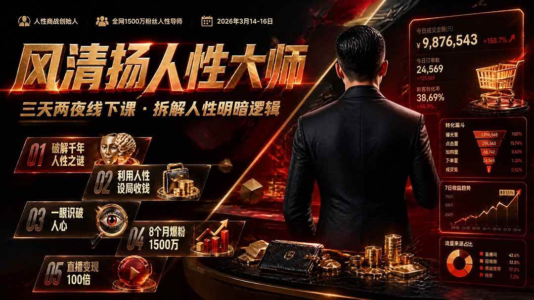 （19676期）风清扬人性大师-三天两夜3月14-16线下课2026年｜拆解人性明暗逻辑，识人避坑，千万粉涨粉+直播百倍变现实战教学-985网创