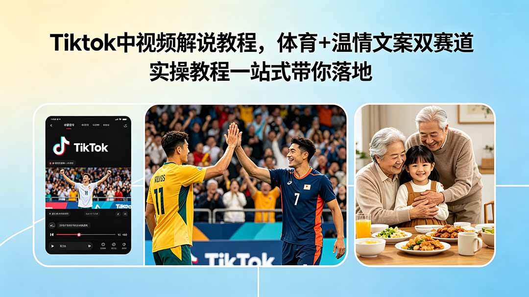 （18910期）Tiktok中视频解说教程，体育+温情文案双赛道实操教程一站式带你落地-985网创