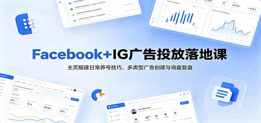 Facebook+IG广告投放落地课：主页搭建日常养号技巧，多类型广告创建与询盘复盘-985网创