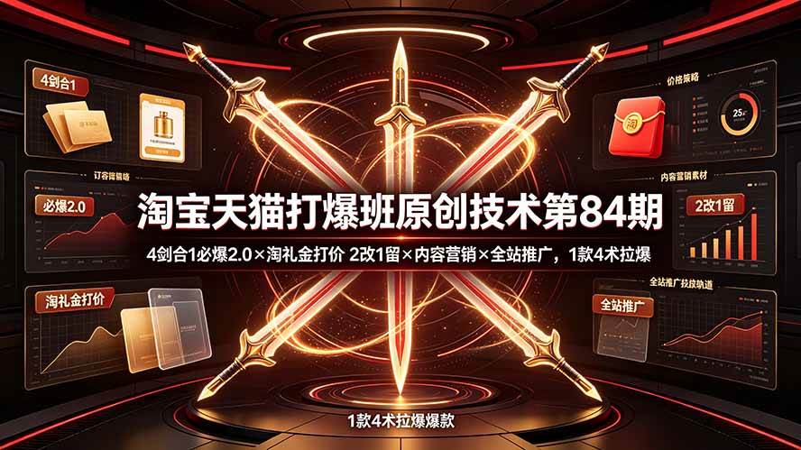 （19428期） 淘宝天猫打爆班原创技术第84期：4剑合1必爆2.0×淘礼金打价×2改1留×内容营销×全站推广，1款4术拉爆-985网创