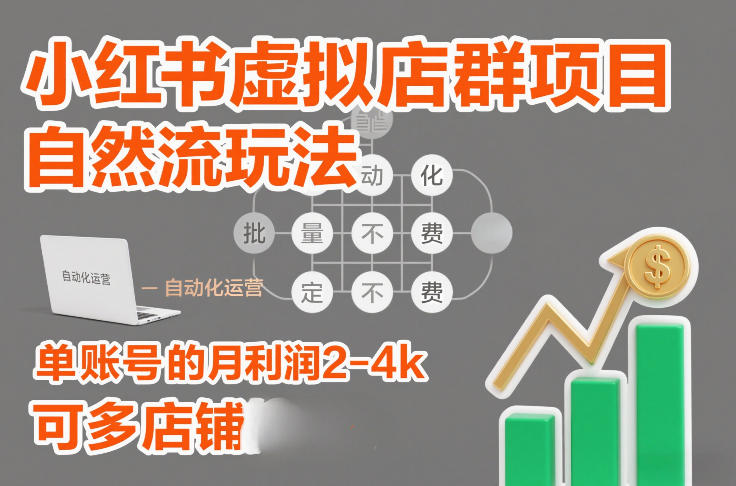 小红书虚拟店群项目，自然流玩法，批量自动化，稳定不费号，单账号的月利润2-4k，可多店矩阵-985网创